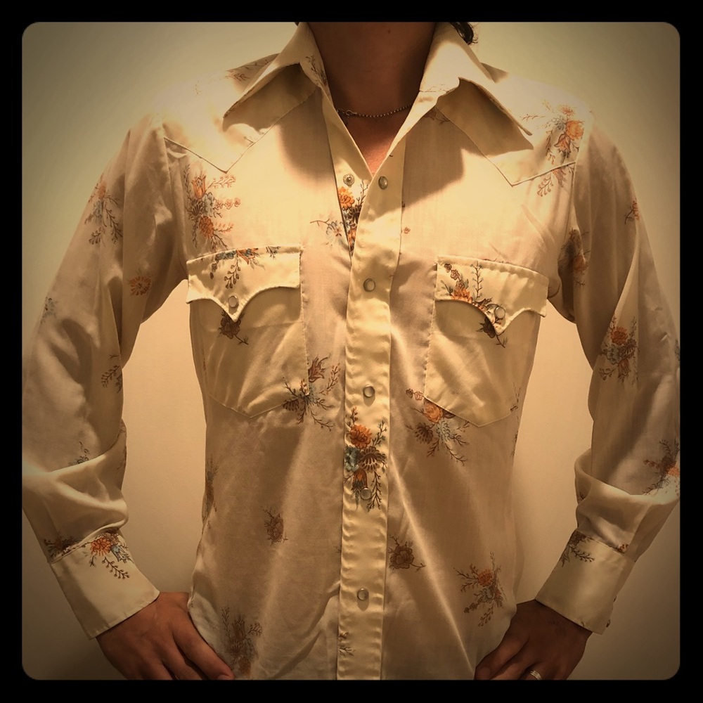 Vintage Floral Print Western Shirt Pearl Snaps M